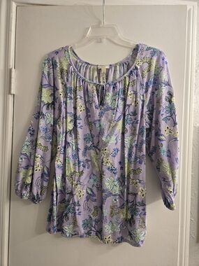 Lavender Floral Peasant Tunic Top
